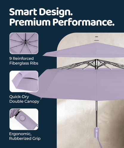 Windproof Travel Umbrella - Compact & Withstands Winds up to 100MPH, Strongest Premium Auto Folding Umbrella for Rain and Sun - Durable, Light & Portable for Women & Men, Fits Backpack & Cars