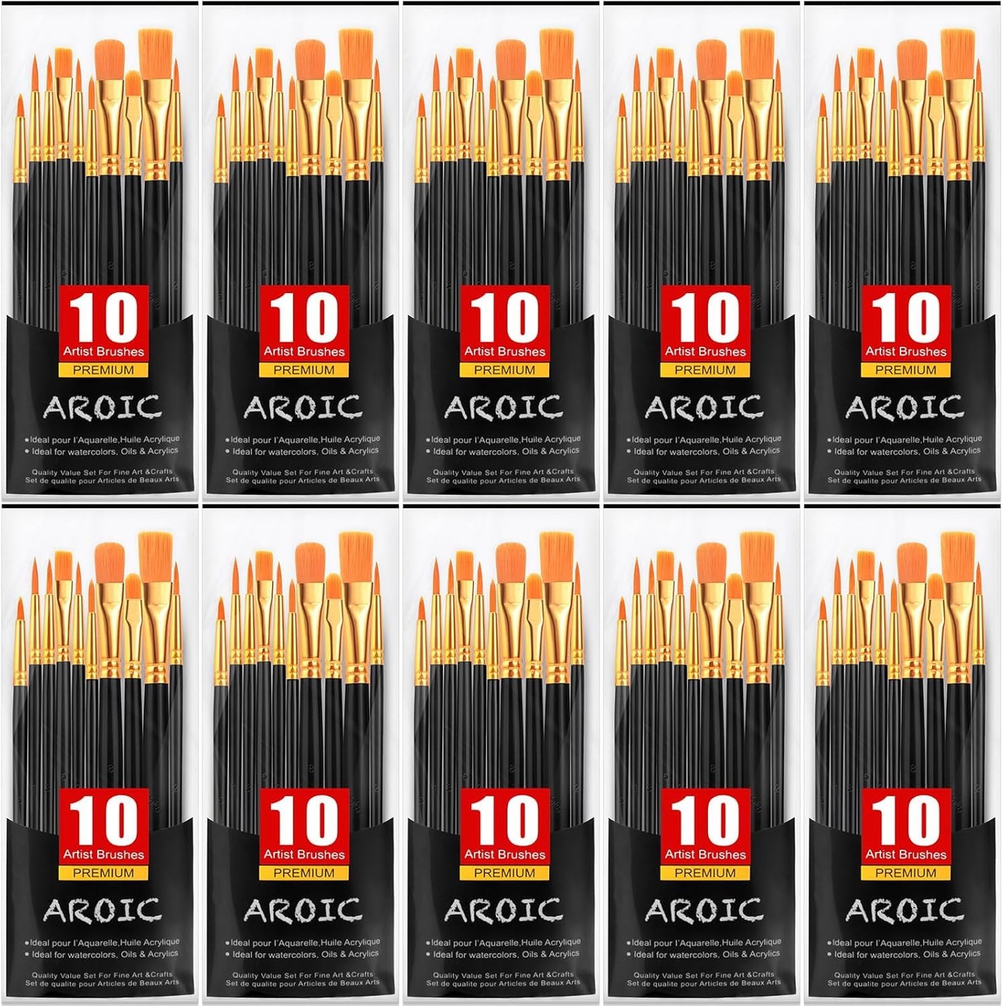 AROIC 10 Pcs Paint Brushes, Acrylic Oil Watercolor Painting Brush Set
