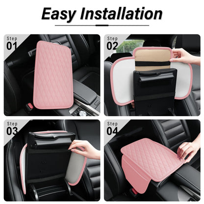 Amiss Car Center Console Cover, Upgraded Leather Car Armrest Cushion with 2 Storage Pockets, Universal Waterproof Cushion Pad, Non-Slip Car Interior Accessories, Fits Most Sedans SUVs Trucks (Black)