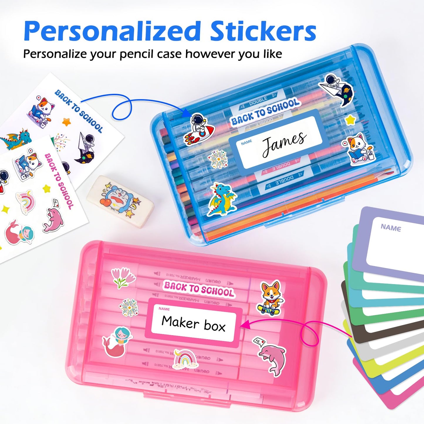 Double Layer Plastic Clear Hard Colored Pencil Box Case Pen Crayon Box