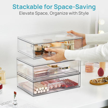 Vtopmart 2 Pack Small Clear Stackable Storage Drawers for Desk, Countertop