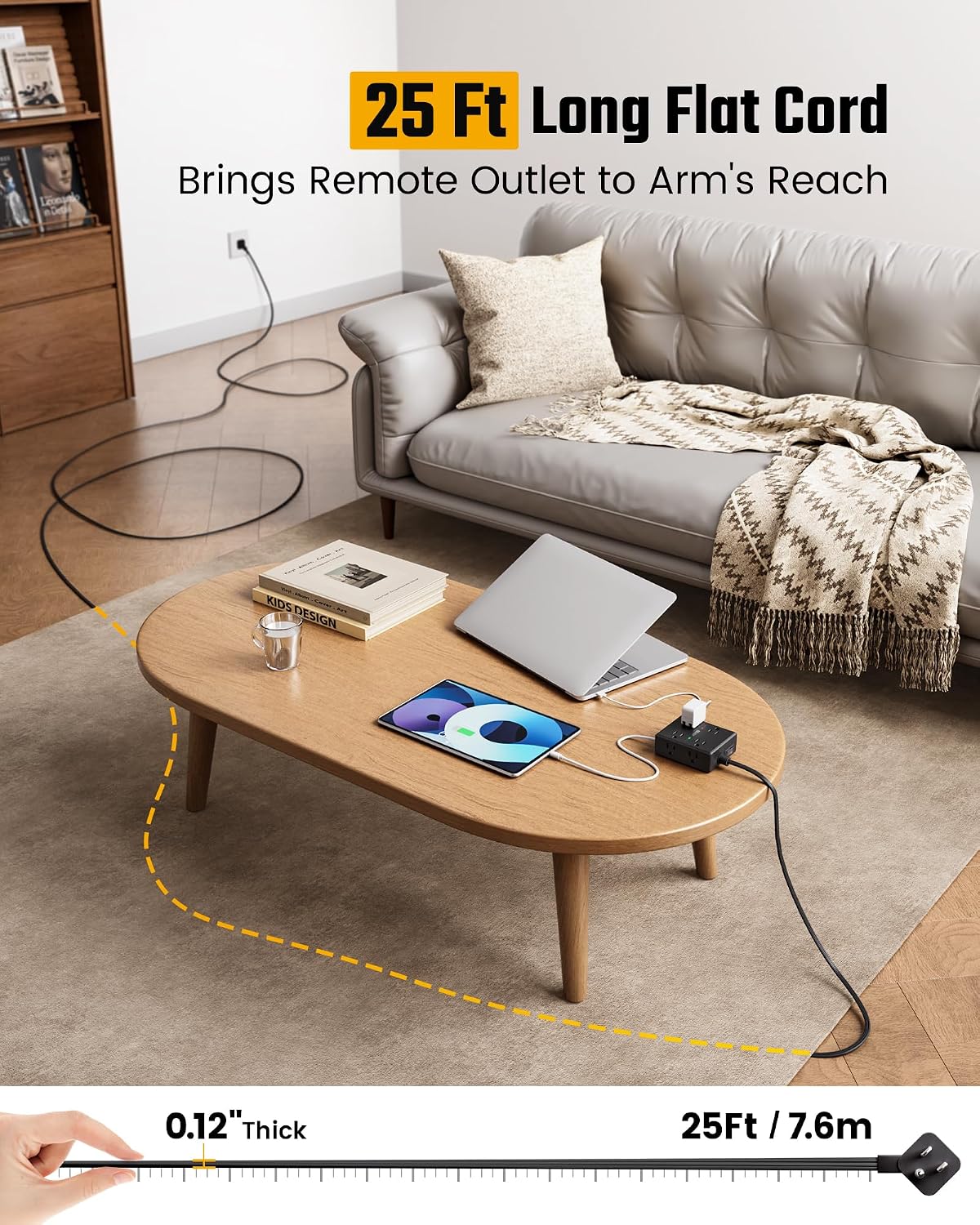 SUPERDANNY Extension Cord,Flat Plug Surge Protector Power Strip,6Ft
