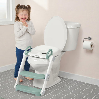 Ingenuity My Size Potty Pro 2-in-1 Potty Training Toilet, Floor Potty with Removable Potty Seat for Standard Toilets, Realistic Flushing Sound, for Toddlers Ages 18+ Months, Up to 50 lb