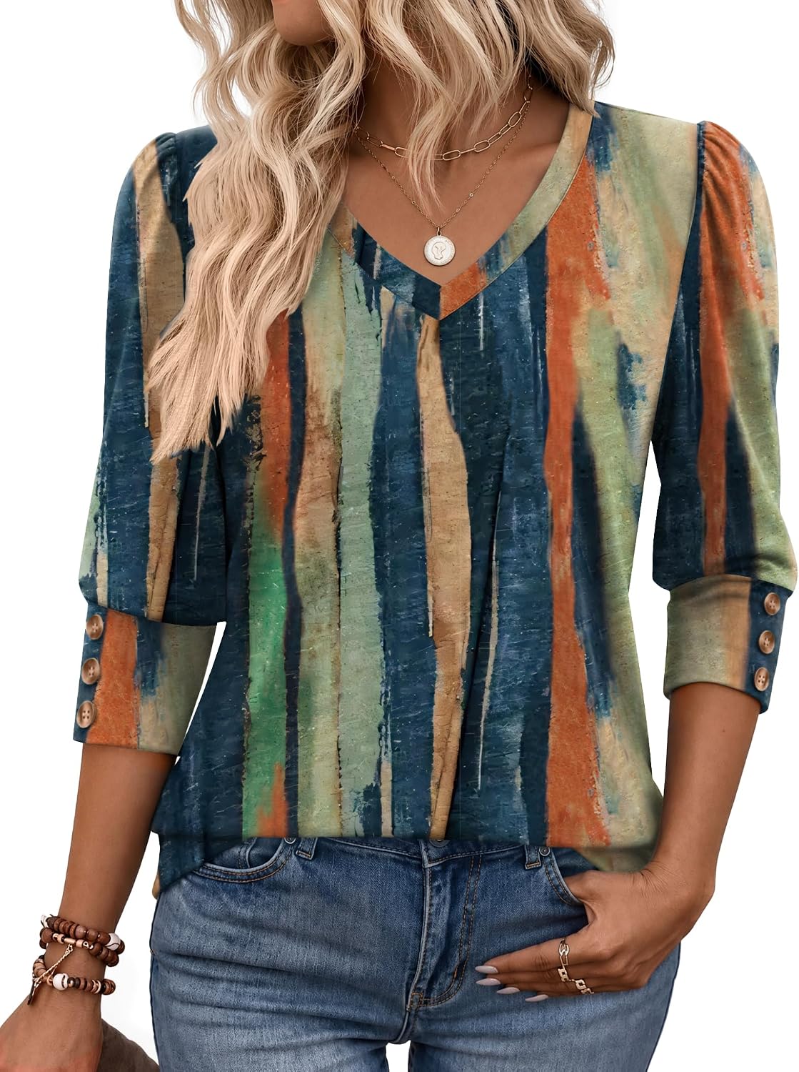 Zeagoo Womens 3/4 Sleeve V Neck T Shirts Dressy Casual Tops