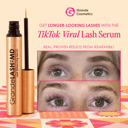 Grande Cosmetics GrandeLASH-MD Lash Enhancing Serum - Peptide & Vitamin Infused Formula for Longer, Thicker, Fuller Looking Lashes - Ophthalmologist Tested, Cruelty-Free, 6 Week Supply (1mL)