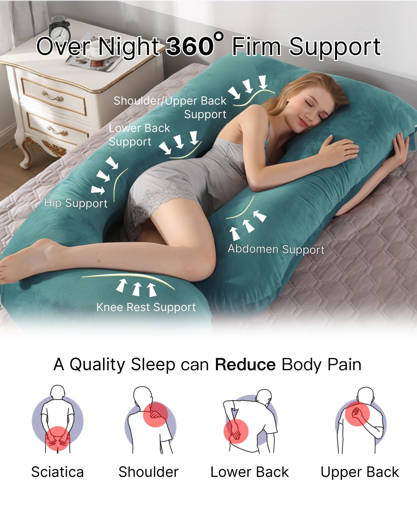 ALLOPERA Pregnancy Pillow, Full Body Maternity Pillow 57 inch, with Removable Washable Cover - Sleep Support for Legs, Back, Neck, Shoulder, HIPS, Belly, Velvet Cover-Grey-Dark Blue