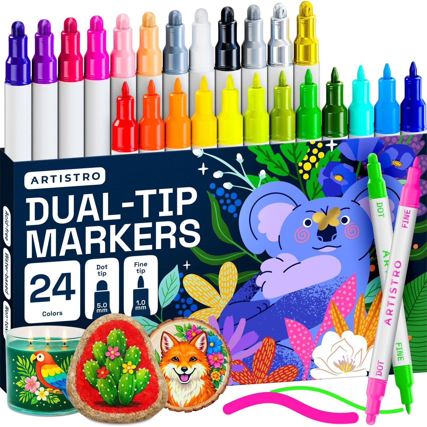 ARTISTRO Dual-Tip Acrylic Paint Marker Pens - Set of 36