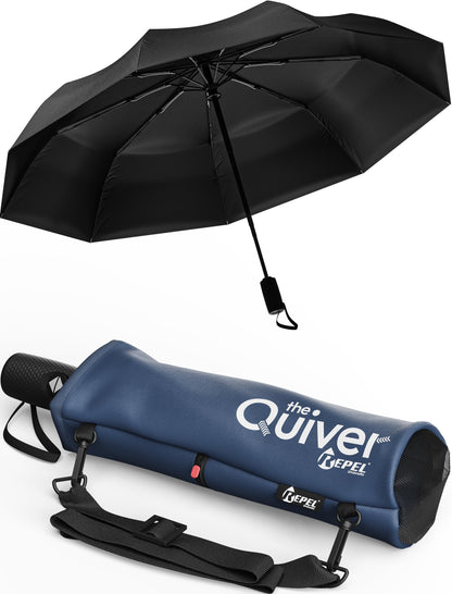 Windproof Travel Umbrella - Compact & Withstands Winds up to 100MPH, Strongest Premium Auto Folding Umbrella for Rain and Sun - Durable, Light & Portable for Women & Men, Fits Backpack & Cars
