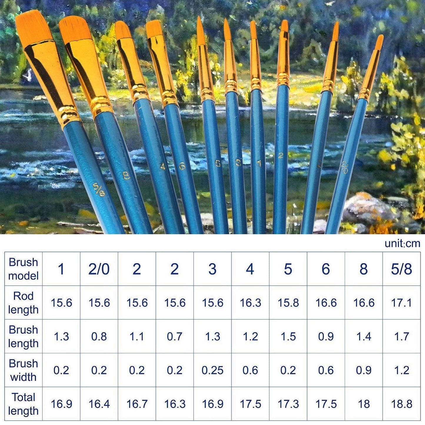 AROIC 10 Pcs Paint Brushes, Acrylic Oil Watercolor Painting Brush Set