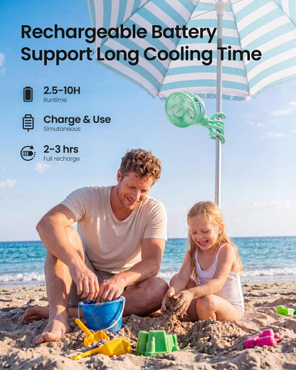 Gaiatop Mini Portable Stroller Fan, Small Clip on Fan 3 Speed Rechargeable