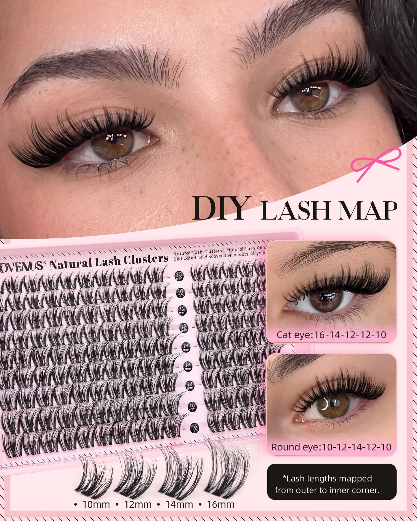 Goddvenus Brown Wispy Eye Lash Clusters Kit Natural Cluster Eyelash Extensions Kit False Eyelash Clusters Fluffy DIY Individual Lash Extensions Kit C Curl
