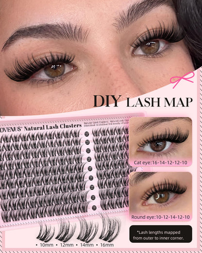 Goddvenus Brown Wispy Eye Lash Clusters Kit Natural Cluster Eyelash Extensions Kit False Eyelash Clusters Fluffy DIY Individual Lash Extensions Kit C Curl
