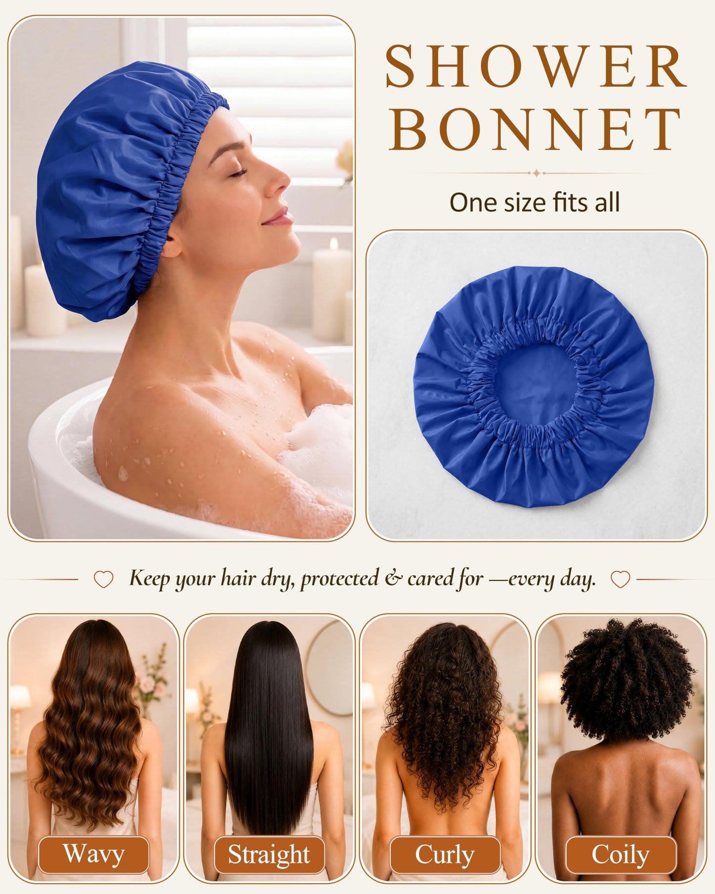 Edoneery Shower Caps for Women Reusable Waterproof, Shower Hair Cap