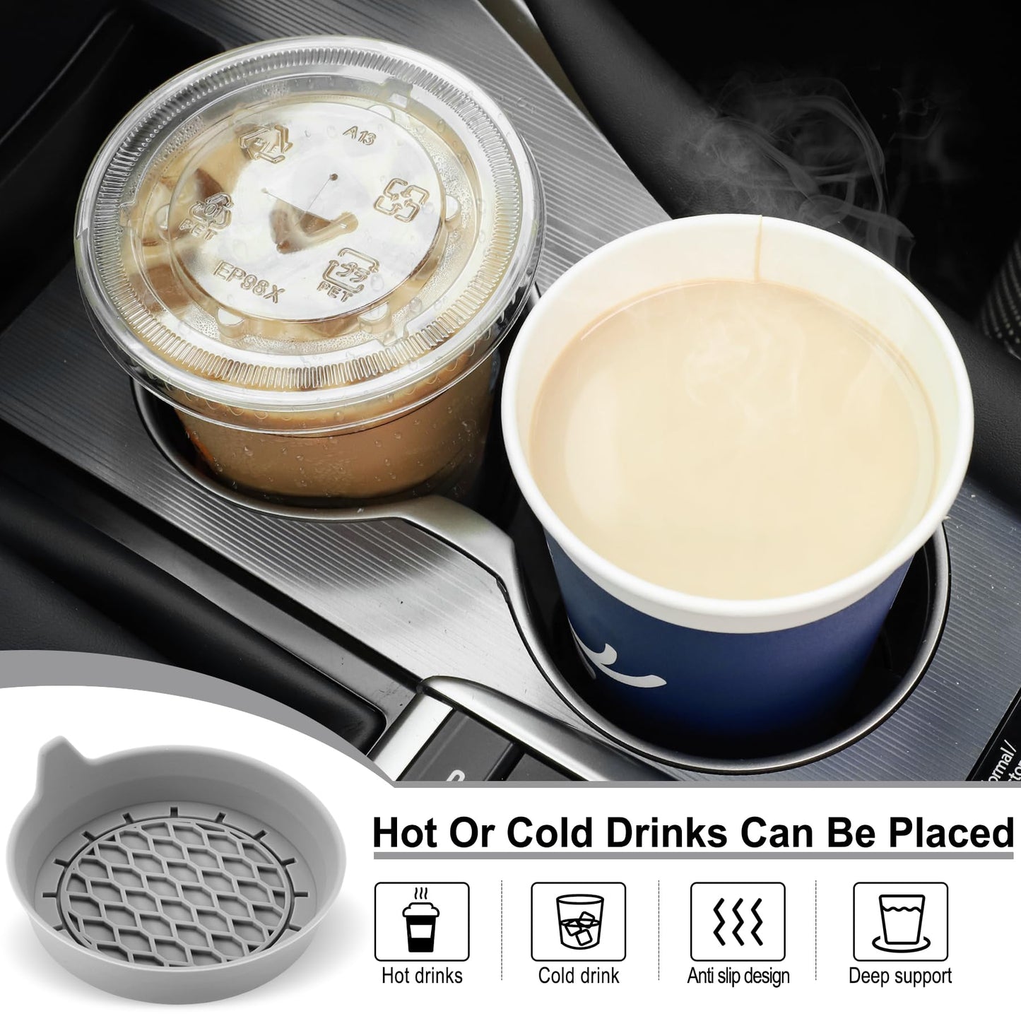 SINGARO Car Cup Holder Coaster, Silicone Cup Holder Insert, Universal Non-Slip Cup Holders, Car Accessories Interior for Women and Man Interior Sets 4 Pack Black