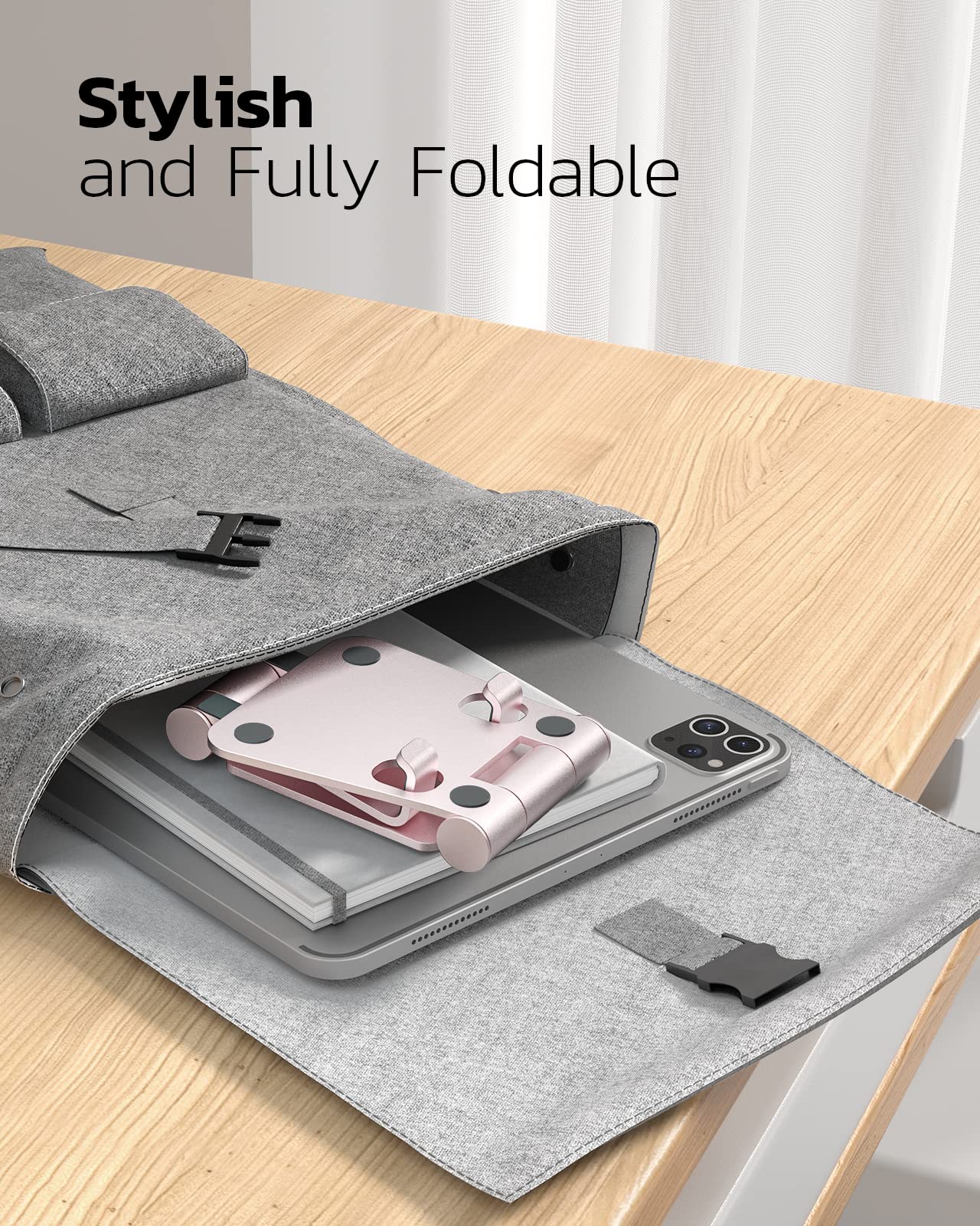 Nulaxy Full Aluminum Dual Folding Cell Phone Stand for Desk, Black