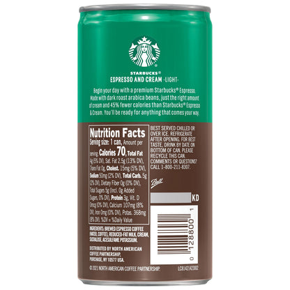 Starbucks Espresso & Cream, 6.5 Fl Oz Cans (Pack of 12)
