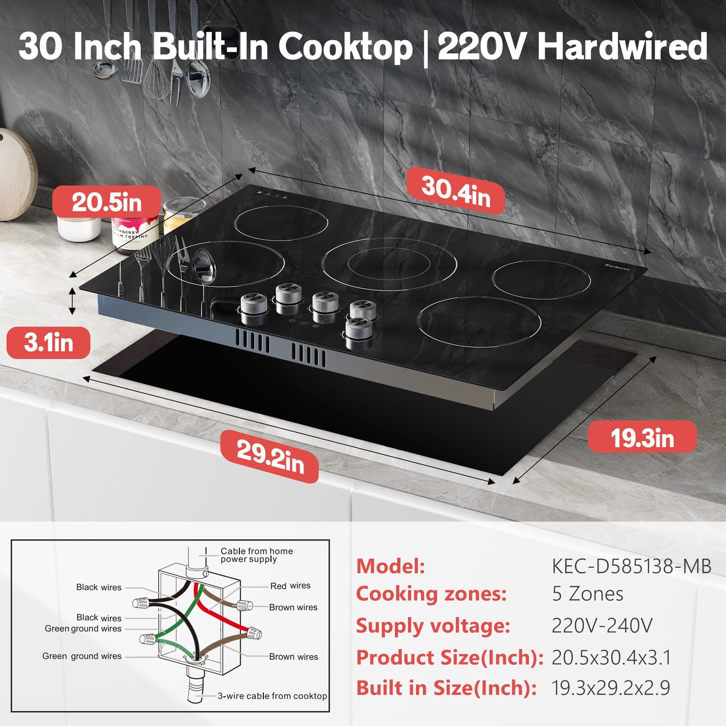 2 Burner Electric Cooktop 110V, 2000W, 24" Countertop & Built-in