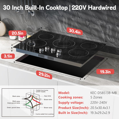 2 Burner Electric Cooktop 110V, 2000W, 24" Countertop & Built-in