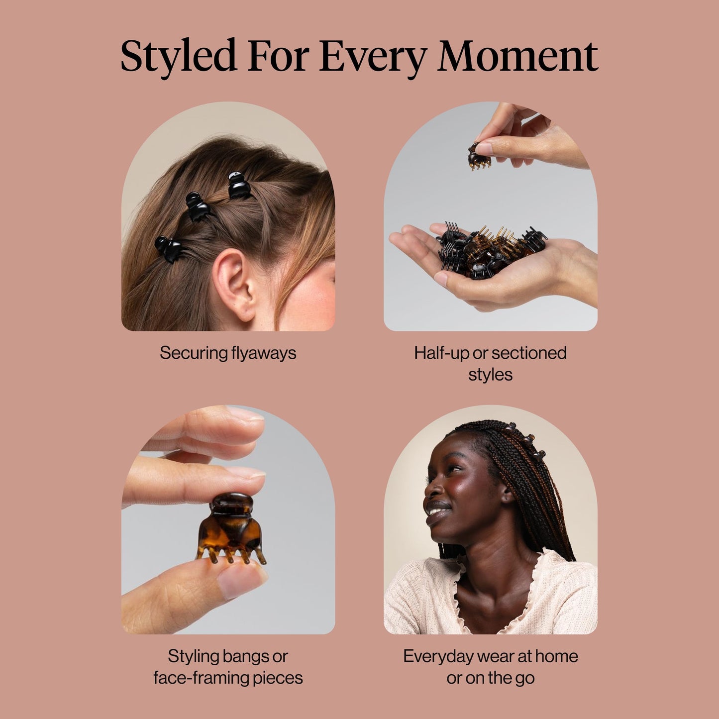Kitsch Mini Hair Clips for Women - Tortoise & Black, 16 Pcs