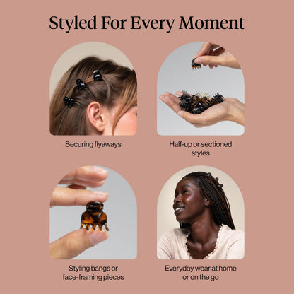 Kitsch Mini Hair Clips for Women - Tortoise & Black, 16 Pcs