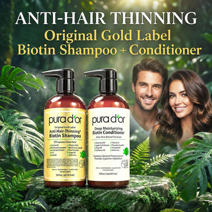 PURA D'OR Deep Moisturizing Biotin Hair Regrwoth Conditioner Thickens, Softens, & Moisturizes Dry, Frizzy, Damaged Hair w/Argan Oil, Pumpkin, Rosemary, Honeysuckle, Vitamin E, Men & Women, 16oz
