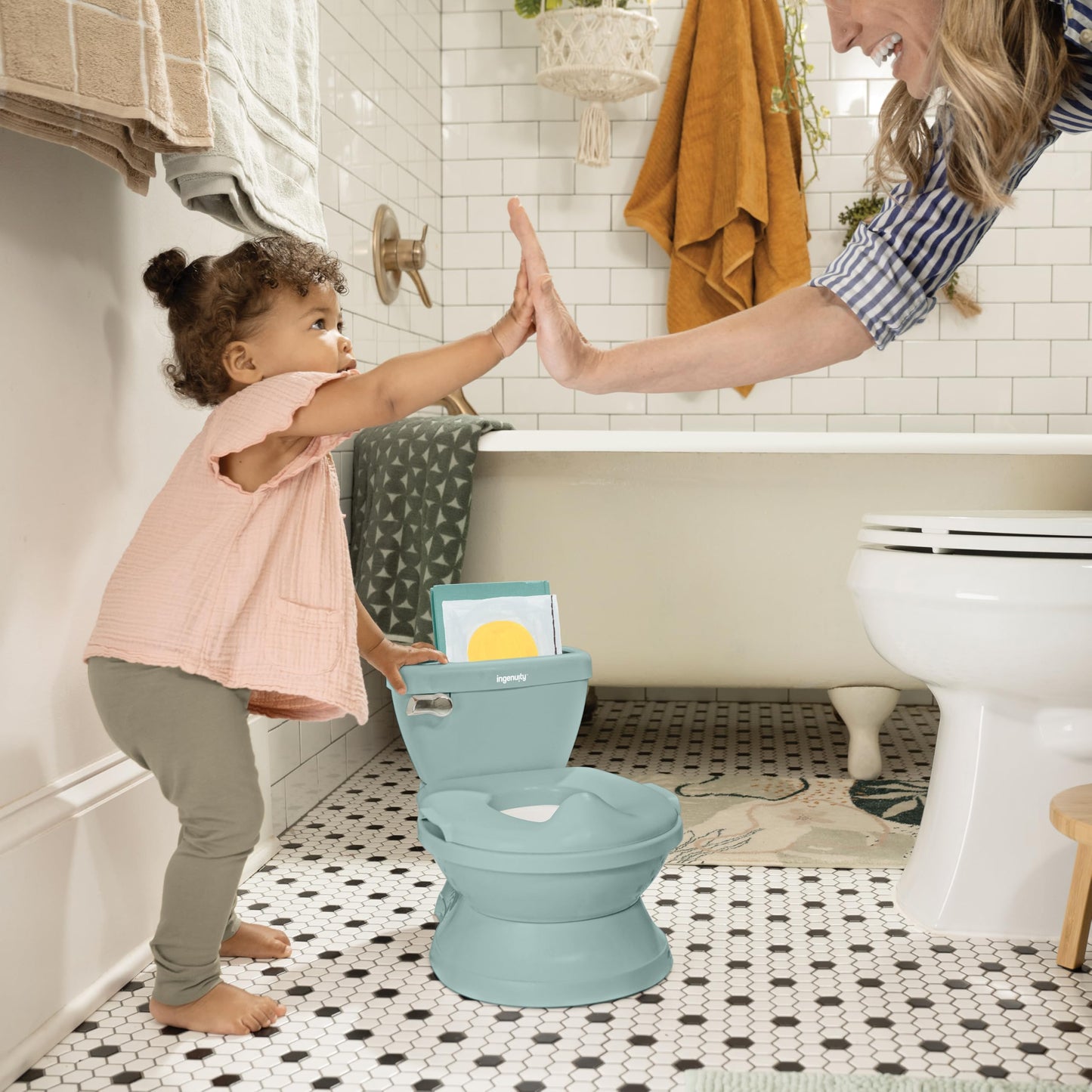 Ingenuity My Size Potty Pro 2-in-1 Potty Training Toilet, Floor Potty with Removable Potty Seat for Standard Toilets, Realistic Flushing Sound, for Toddlers Ages 18+ Months, Up to 50 lb