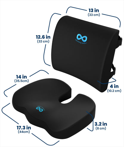 Everlasting Comfort Doctor Recommended Memory Foam Seat Cushion for Office Chairs & Car - Ergonomic Office Desk Accessories - Cushions for Tailbone Pain Relief, Sciatica (Black, Large)
