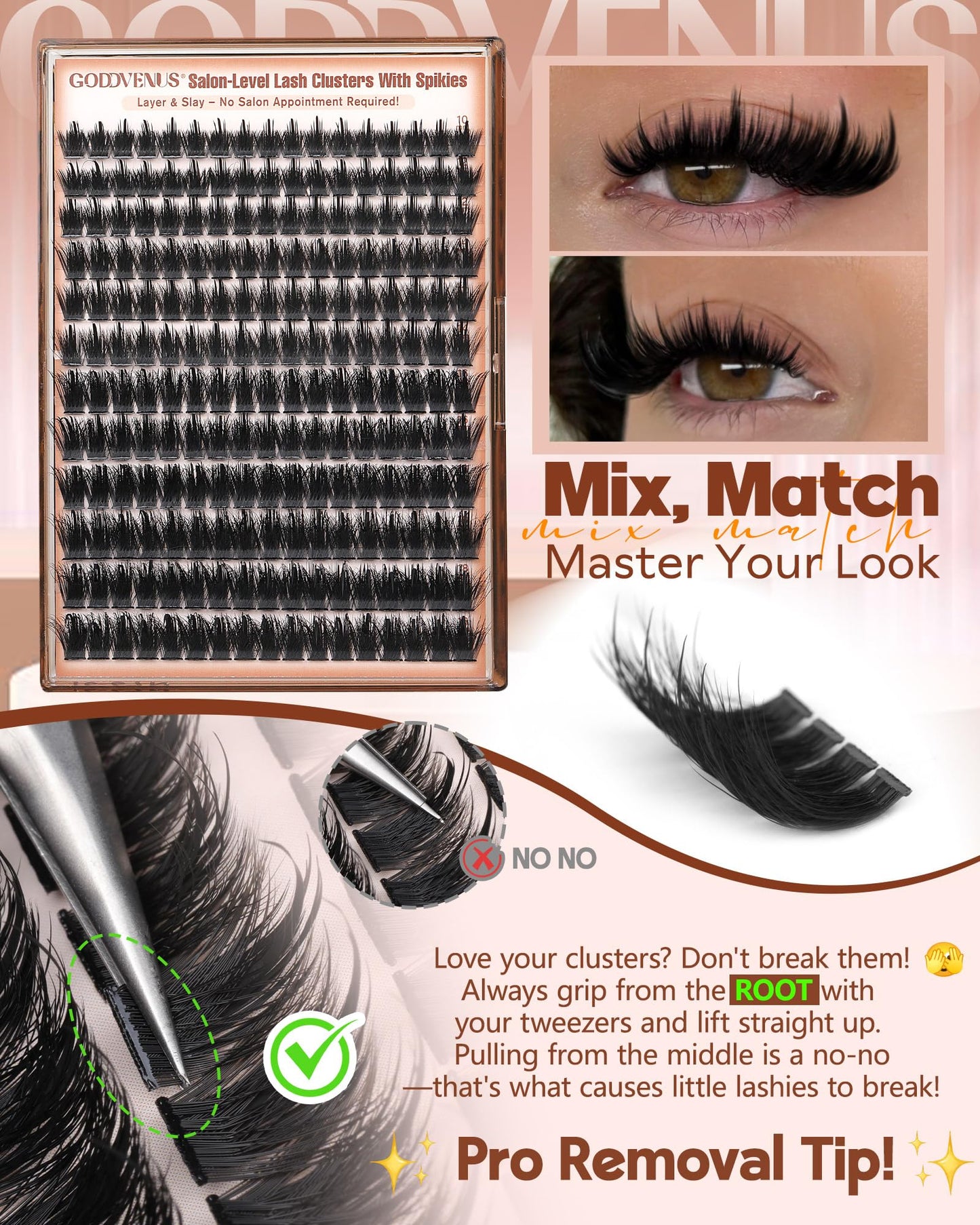 Goddvenus Pre-made Spikes Lash Clusters Wispy Manga Eyelash Clusters
