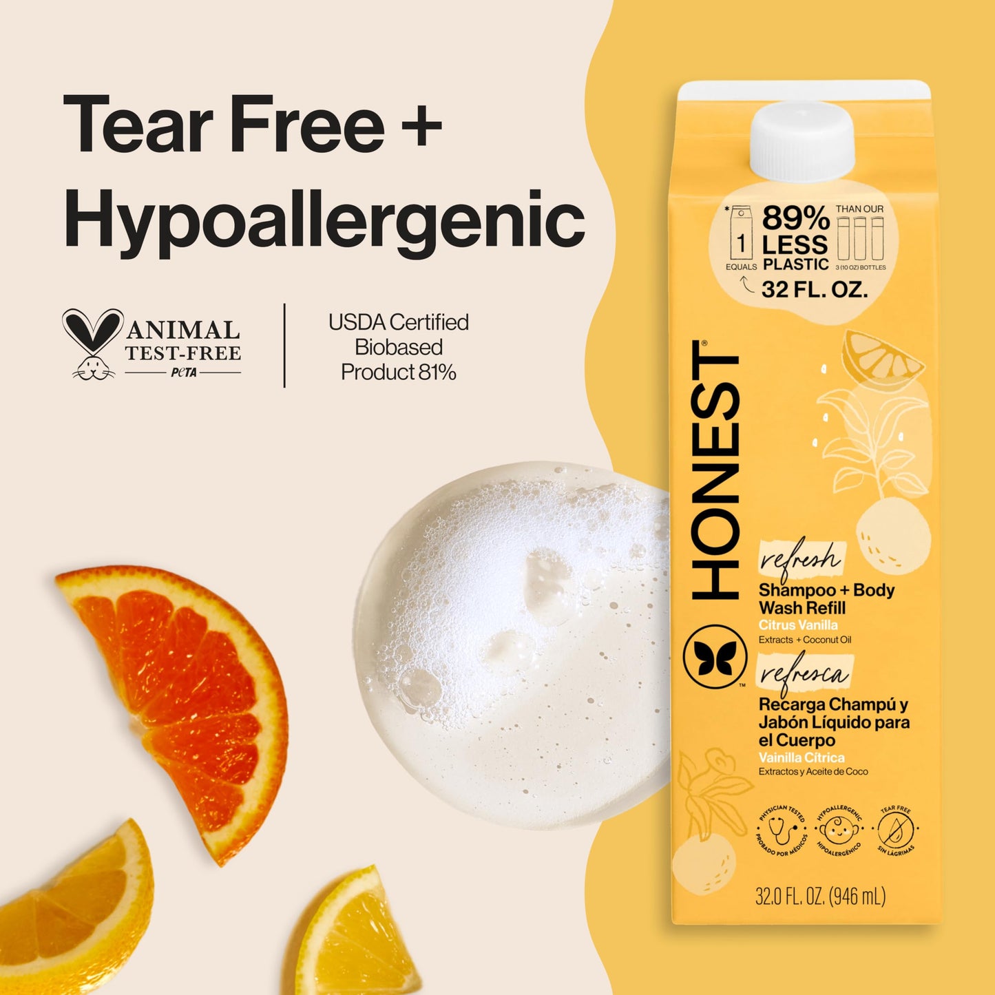 The Honest Company Shampoo & Body Wash, Tear-Free, Fragrance-Free, 10 fl oz