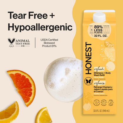 The Honest Company Shampoo & Body Wash, Tear-Free, Fragrance-Free, 10 fl oz