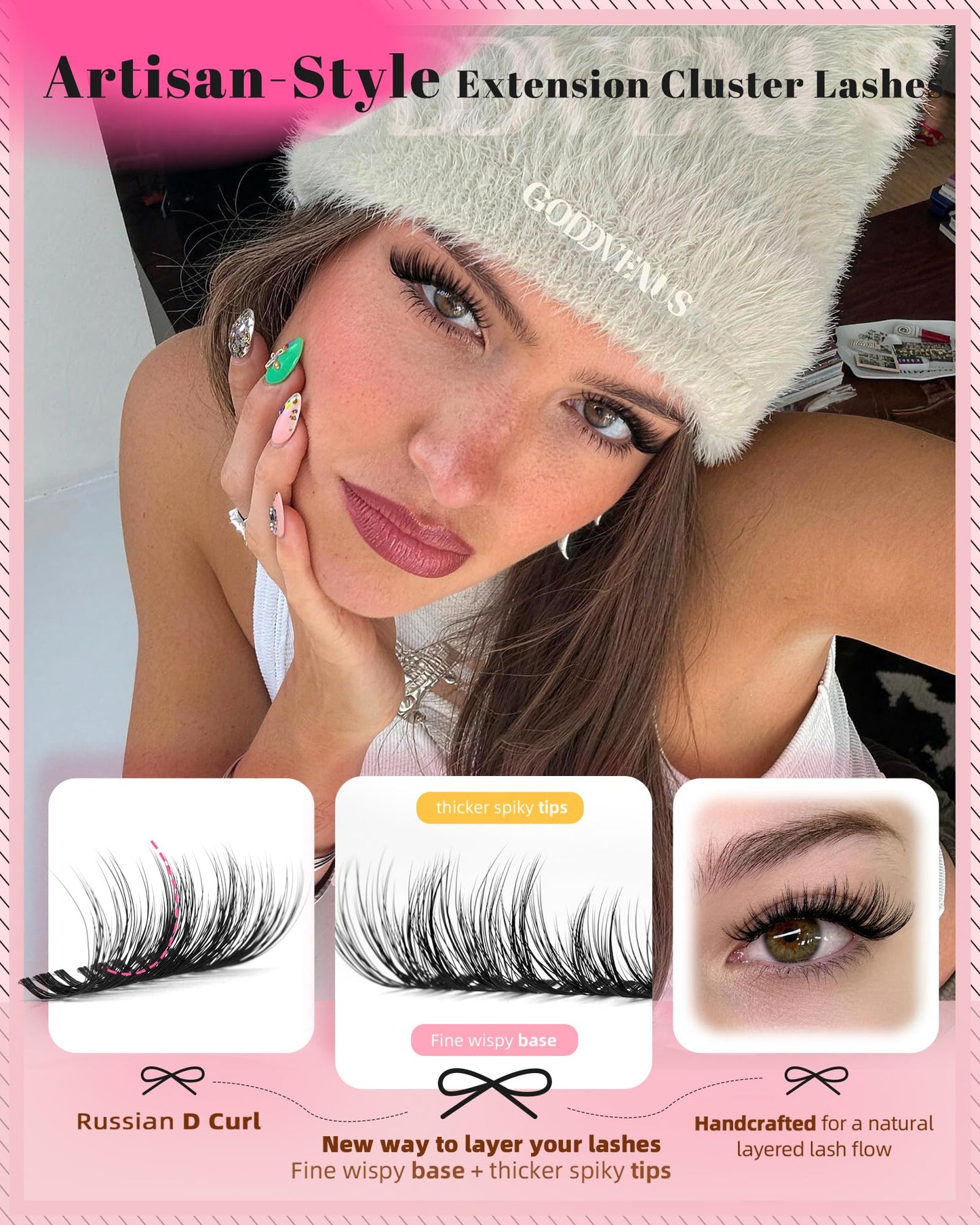 Goddvenus Brown Wispy Eye Lash Clusters Kit Natural Cluster Eyelash Extensions Kit False Eyelash Clusters Fluffy DIY Individual Lash Extensions Kit C Curl