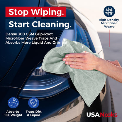 USANOOKS Microfiber Cleaning Cloth Grey - 12 Pcs (12.5"x12.5") - High Performance - 1200 Washes, Ultra Absorbent Microfiber Towel Weave Grime & Liquid for Streak-Free Mirror Shine - Car Washing Cloth