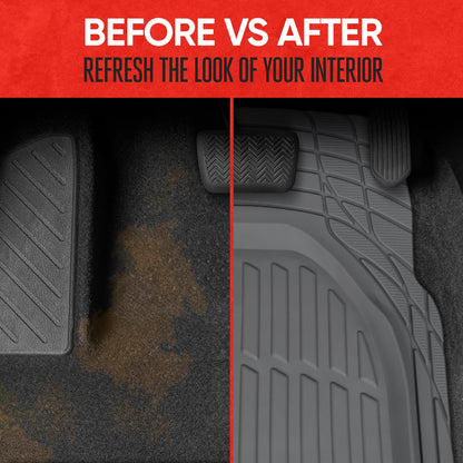 Motor Trend -2 Piece Front Car Floor Mats- Black FlexTough Contour Liners-Deep Dish Heavy Duty Rubber Floor Mats for Car SUV Truck & Van-All Weather Protection, Universal Trim to Fit
