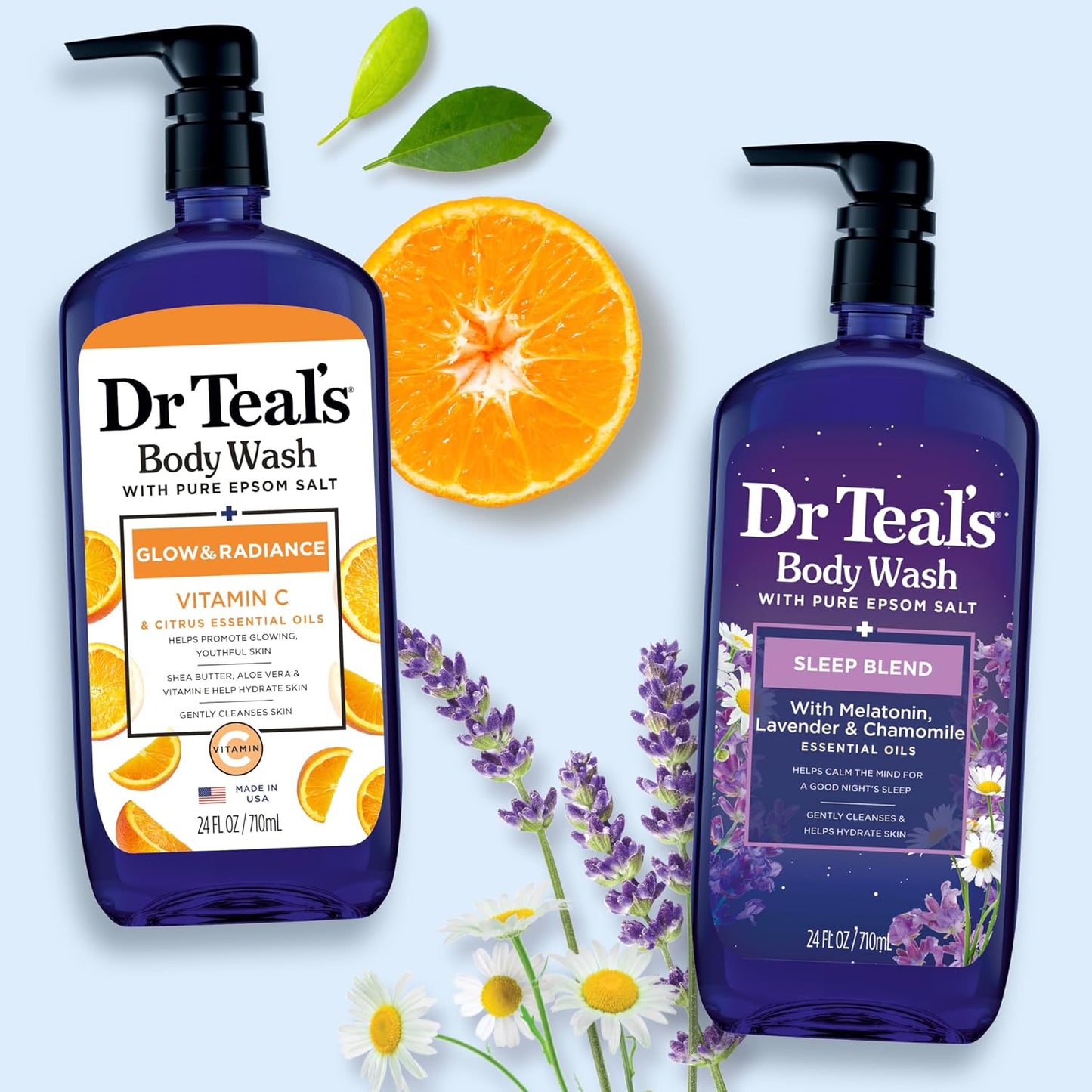 Dr Teal's Body Wash with Pure Epsom Salt, Relax & Relief with Eucalyptus & Spearmint, 24 fl oz (Pack of 2)