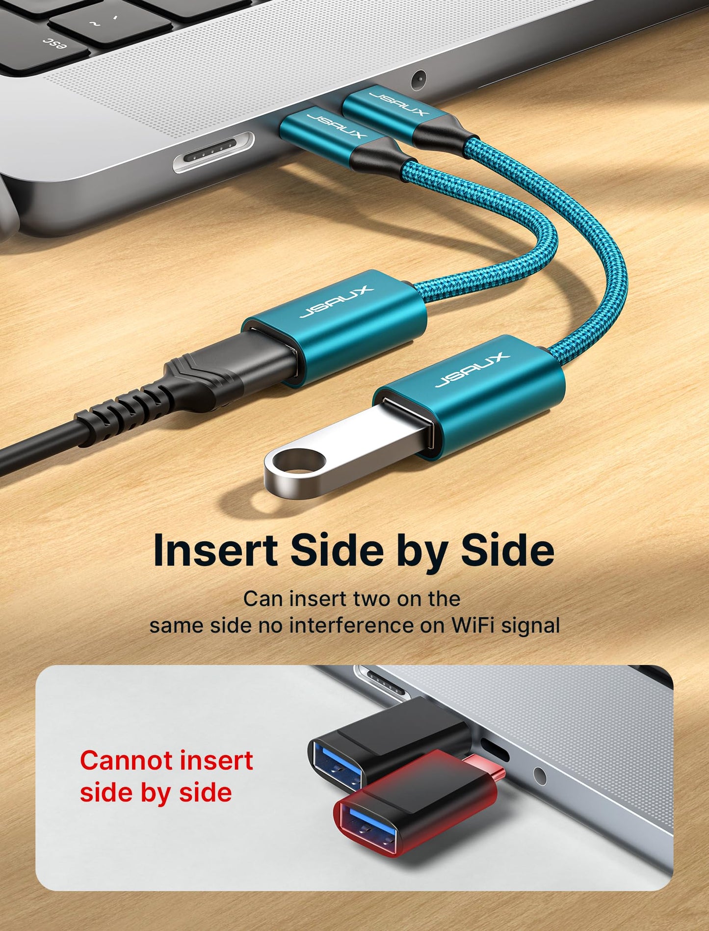 JSAUX USB C to USB 3.0 Adapter [2 Pack], USB C Male to USB Female OTG Cable Adapter Compatible with MacBook Pro/Air, iPhone 17 Pro Max/iPhone Air/16e/16/15 Series, Samsung Galaxy S25/S24/S23-Black