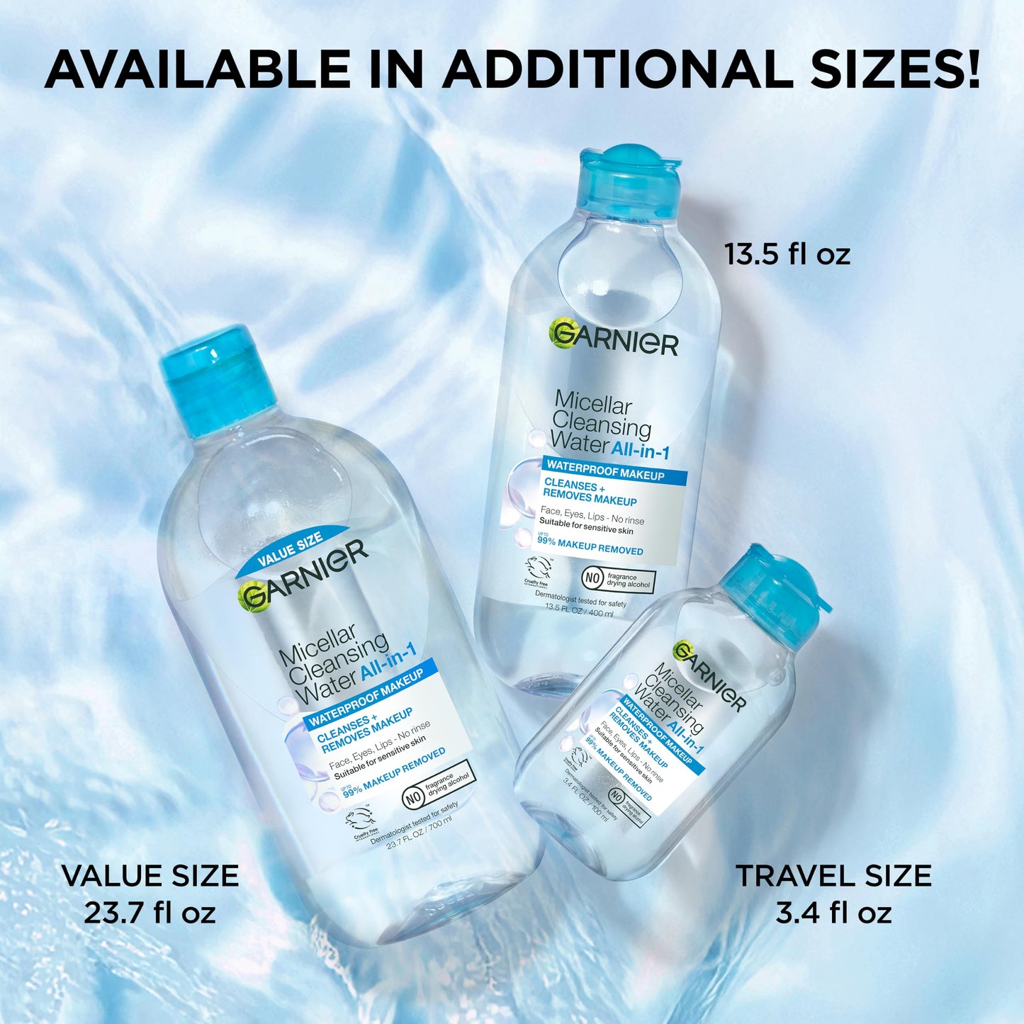 Garnier Micellar Water For Waterproof Makeup, Hydrating Facial Cleanser & Makeup Remover, Suitable for Sensitive Skin, Vegan, Cruelty Free, 13.5 Fl Oz (400mL), 1 Count