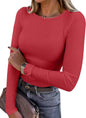 ANRABESS Women Long Sleeve Shirts Ribbed Fitted Tops