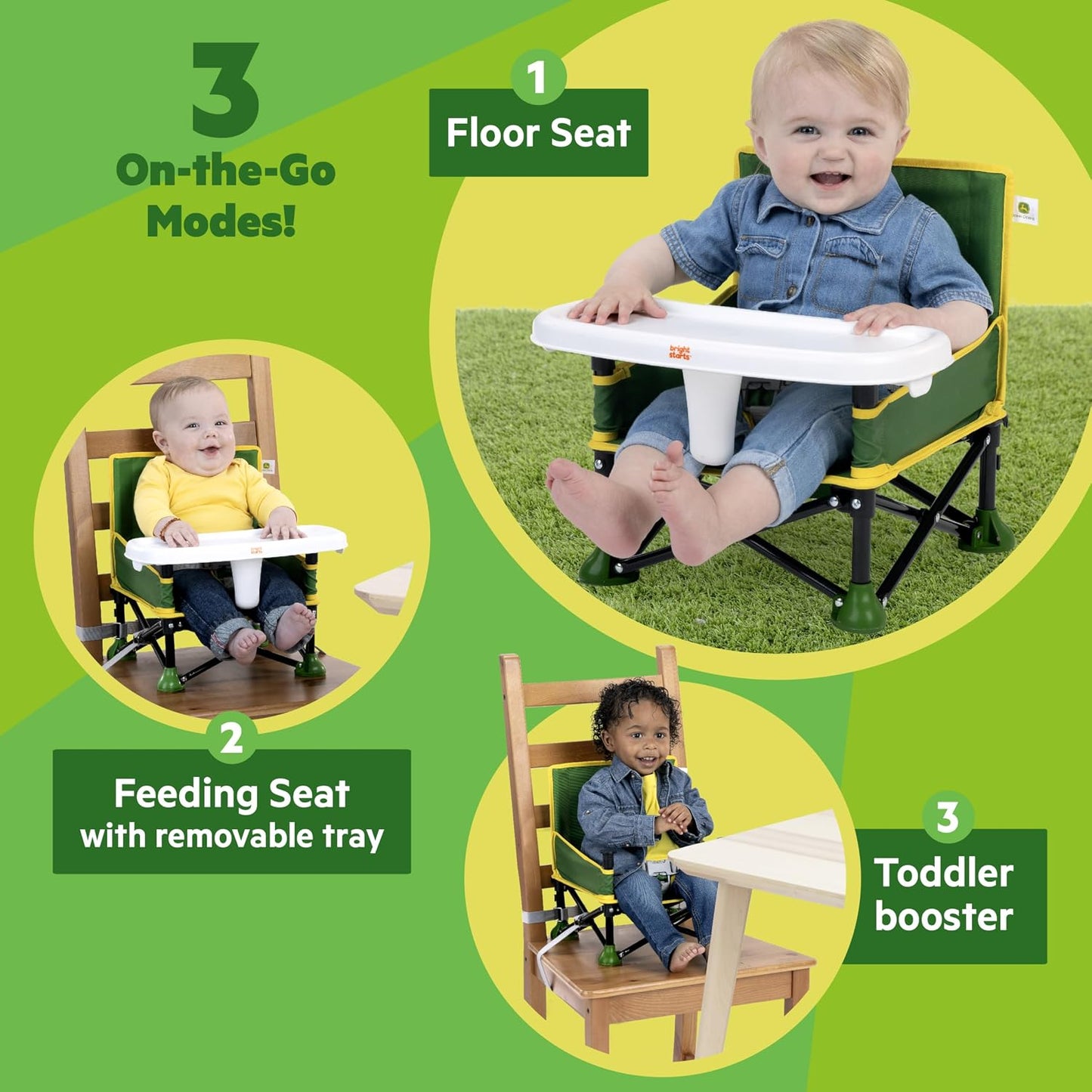 Bright Starts Pop 'N Sit Portable Booster, Indoor/Outdoor Use, Floor Seat with Feeding Tray, Teal, 6 Mos - 3 Yrs