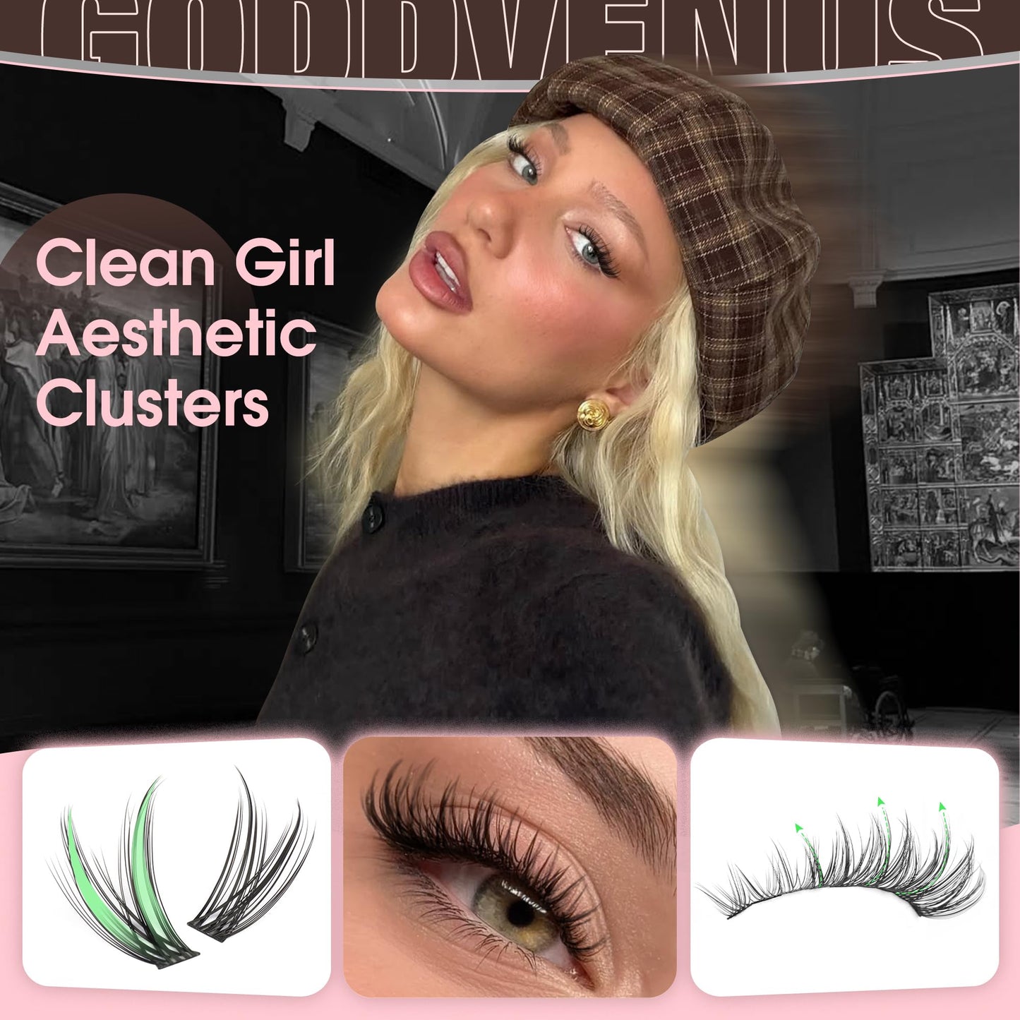 Goddvenus Brown Wispy Eye Lash Clusters Kit Natural Cluster Eyelash Extensions Kit False Eyelash Clusters Fluffy DIY Individual Lash Extensions Kit C Curl