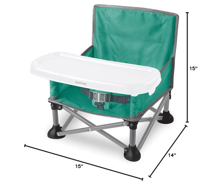 Bright Starts Pop 'N Sit Portable Booster, Indoor/Outdoor Use, Floor Seat with Feeding Tray, Teal, 6 Mos - 3 Yrs
