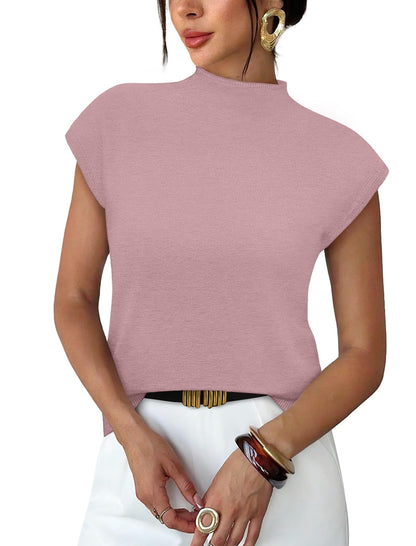 Sampeel Womens Short Sleeve Sweater Mock Neck Summer Top Dressy Casual Basic Knit Pullover Shirt
