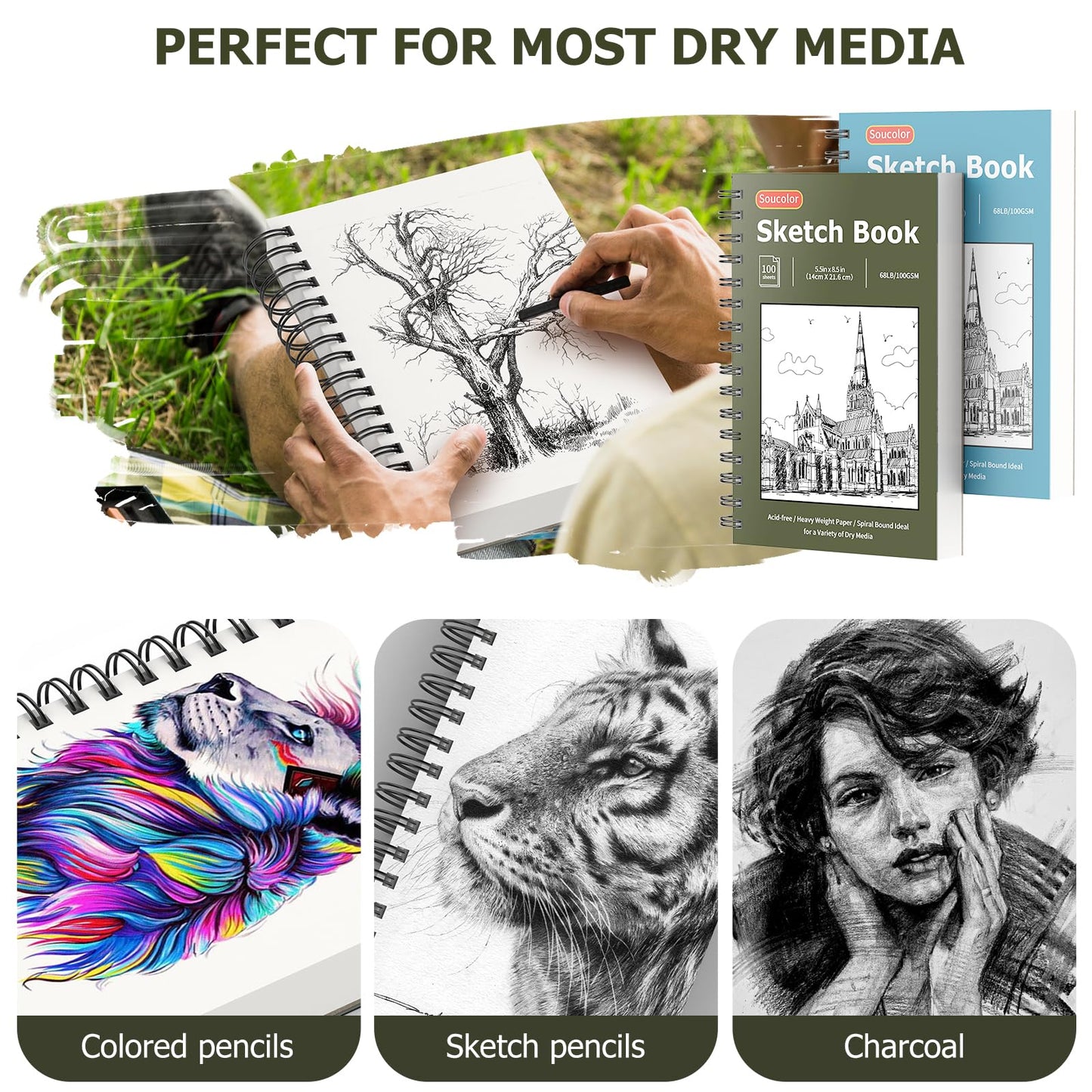 Soucolor Sketch Book 9" x 12", 100 Sheets Kids Art Sketchbook Drawing Pad