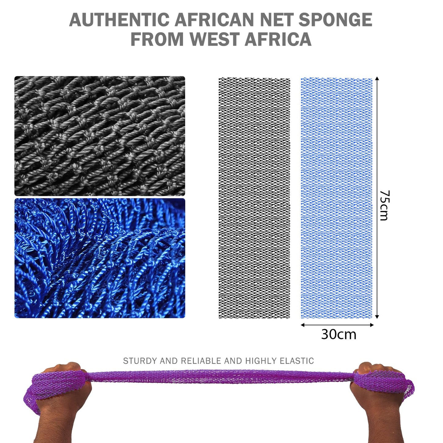 UJFQBH African Net Sponge Authenti, Exfoliating Body Scrubber for Back and Hard to Reach Areas, Gentle Daily Exfoliation for Deep Cleansing, Quick Drying Shower Essential, Aqua Grey 3 Pack