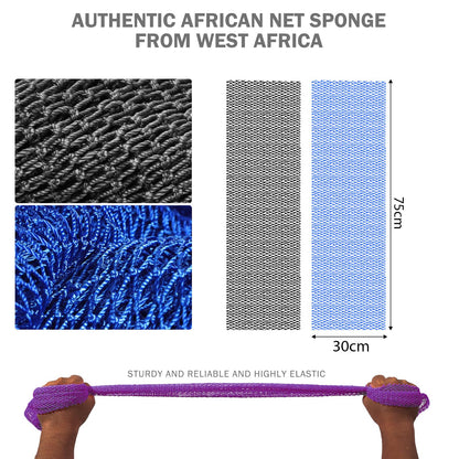 UJFQBH African Net Sponge Authenti, Exfoliating Body Scrubber for Back and Hard to Reach Areas, Gentle Daily Exfoliation for Deep Cleansing, Quick Drying Shower Essential, Aqua Grey 3 Pack
