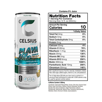 CELSIUS Sparkling Tropical Vibe, Functional Essential Energy Drink 12 Fl Oz (Pack of 12)