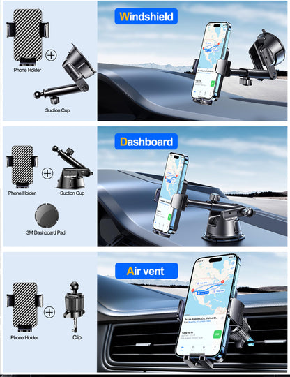 Qifutan Dash Mounted Holders Phone Holders for Your Car Phone Mount for Car Dashboard Windshield Air Vent Universal Desk Mounts Hands Free Automobile Cell Phone Holder Fit for iPhone Smartphone