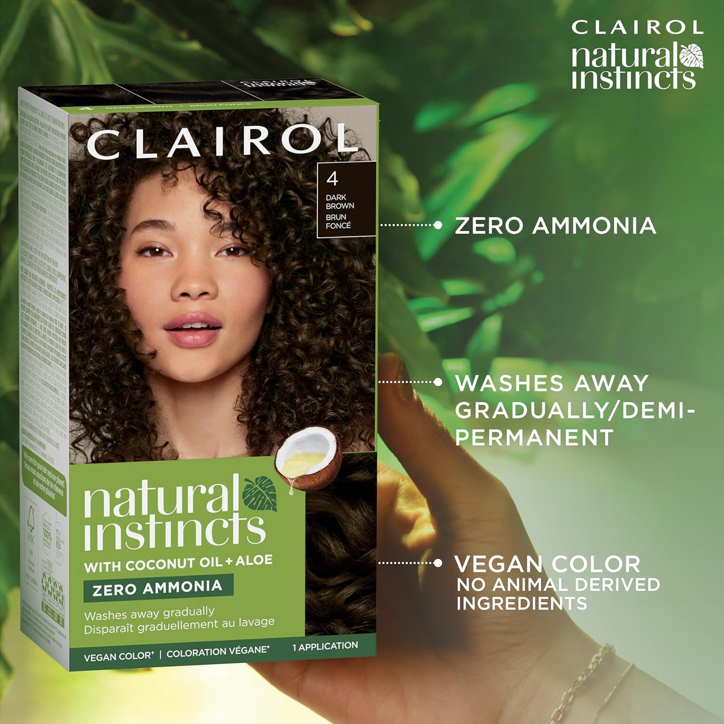 Clairol Natural Instincts Demi-Permanent Hair Dye, 4 Dark Brown | 1 Pack