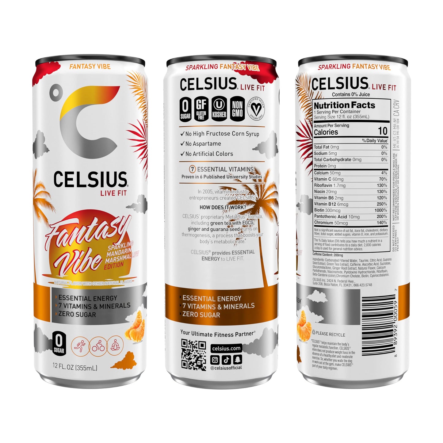 CELSIUS Sparkling Tropical Vibe, Functional Essential Energy Drink 12 Fl Oz (Pack of 12)