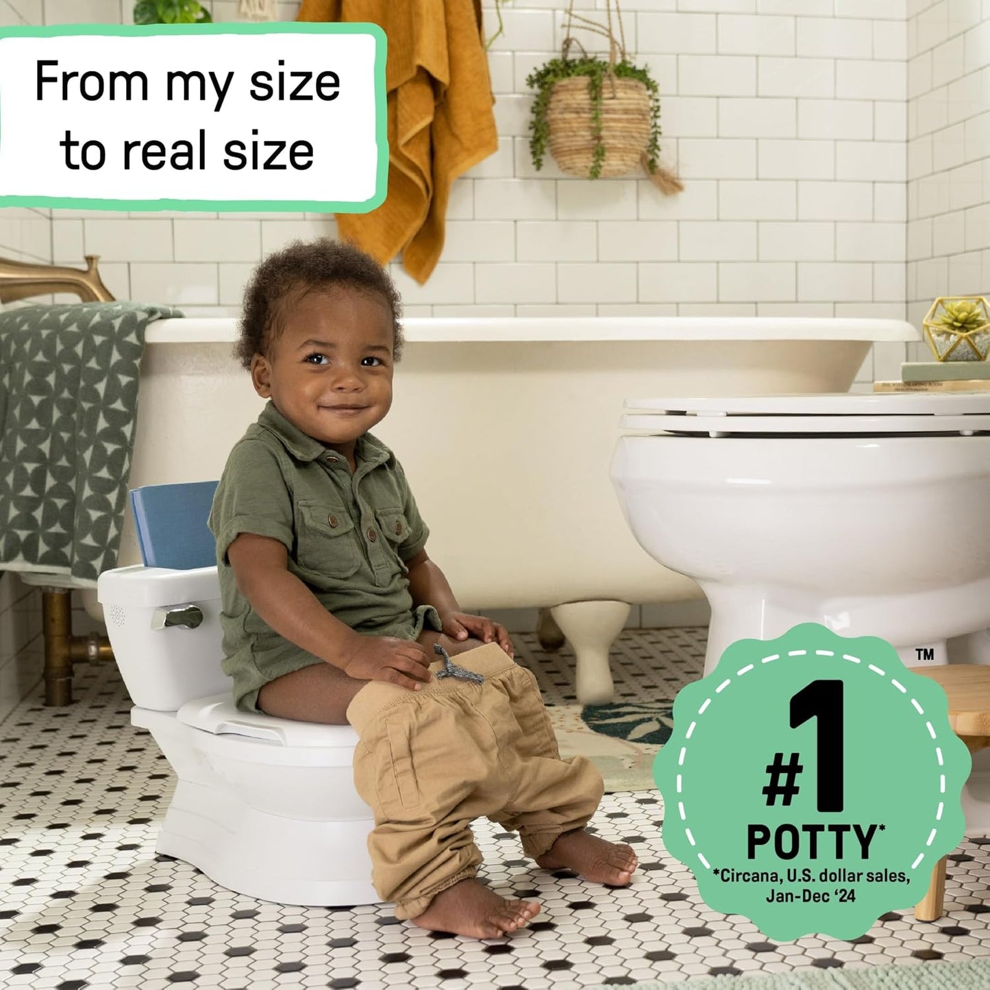 Ingenuity My Size Potty Pro 2-in-1 Potty Training Toilet, Floor Potty with Removable Potty Seat for Standard Toilets, Realistic Flushing Sound, for Toddlers Ages 18+ Months, Up to 50 lb