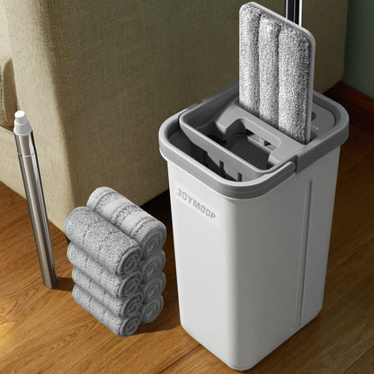 JOYMOOP Wall Mop and Bucket Set, Hands-Free Flat Floor Mop with 3 Washable Microfiber Pads, Wet and Dry Use, Ideal for Home and Commercial Floor Cleaning